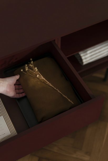 A close up of the Mod sideboard showing internal drawer