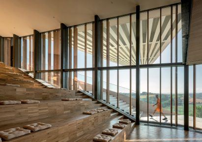 Interior image from within the new two-storey structure at Palazzo Senza Tempo