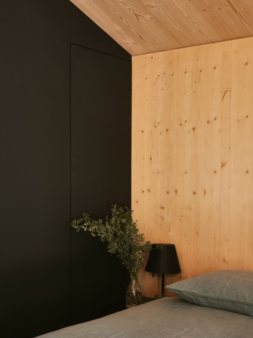 Cabin with plywood-lined interior