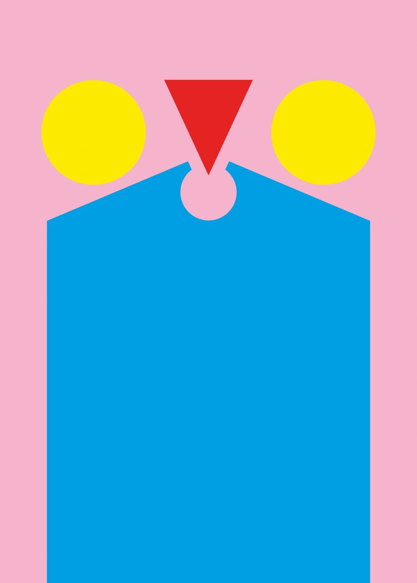 Philip Johnson and John Burgee's AT&T building illustrated in simple blue, yellow and red cut-outs