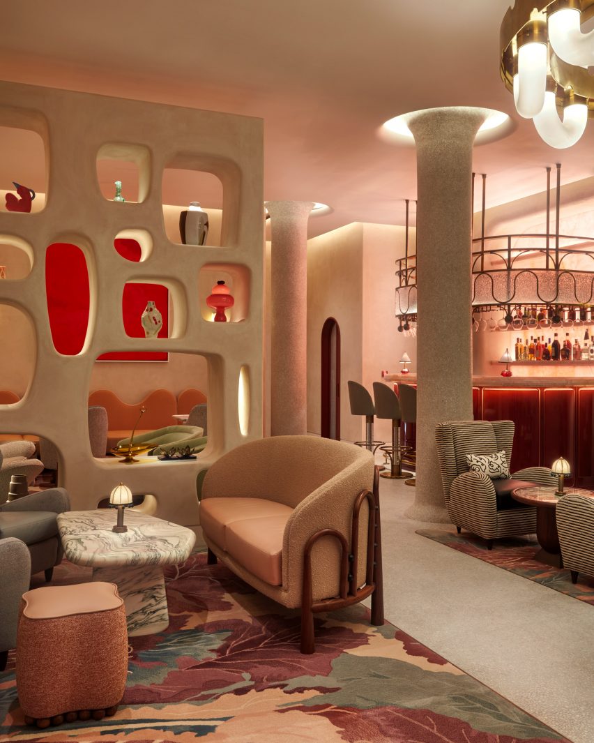 Interior of The Red Room bar in The Connaught hotel, London
