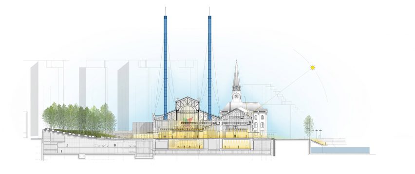 Section drawing of GES-2 House of Culture by Renzo Piano Building Workshop