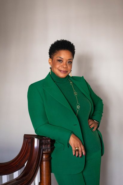 RISD president Williams in green suit