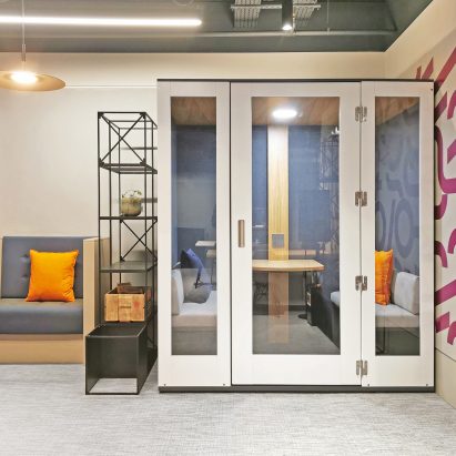 A large Soho booth with seating inside