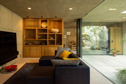 Concrete-walled living room