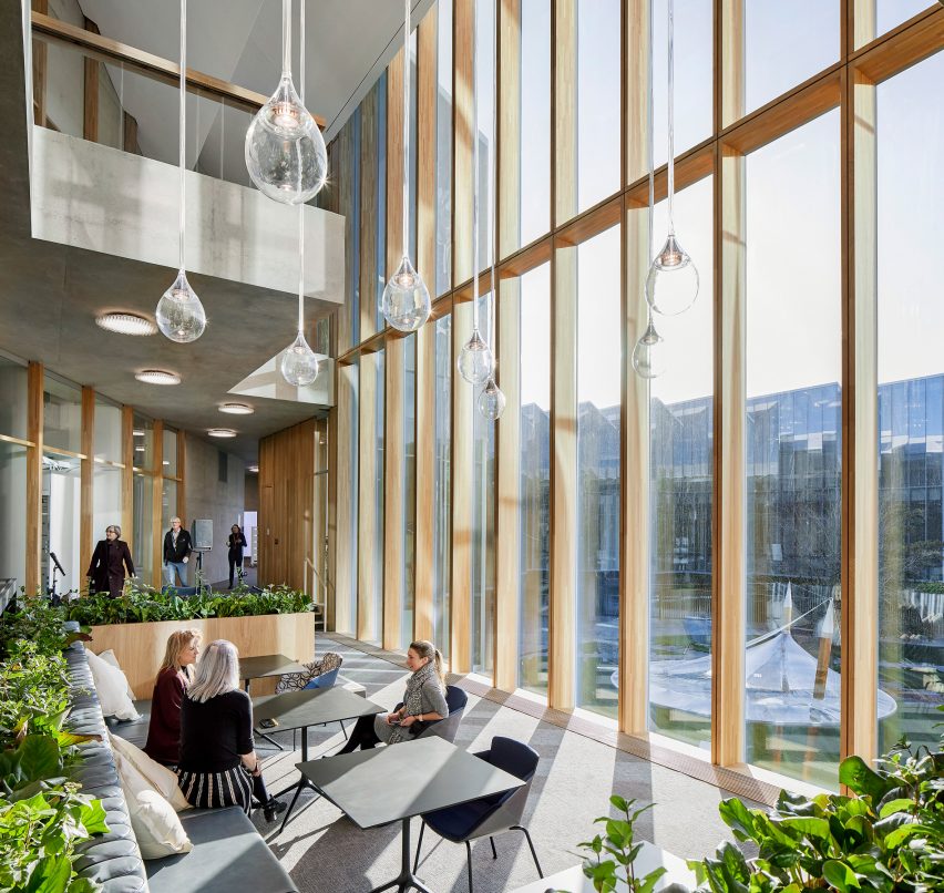 Wooden, glazed facade of AstraZeneca's DISC
