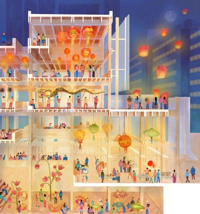 An illustration of a section of a marketplace for artisans