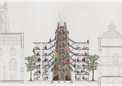 An illustration of a section through the dye factory