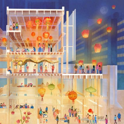 An illustration of a section of a marketplace for artisans