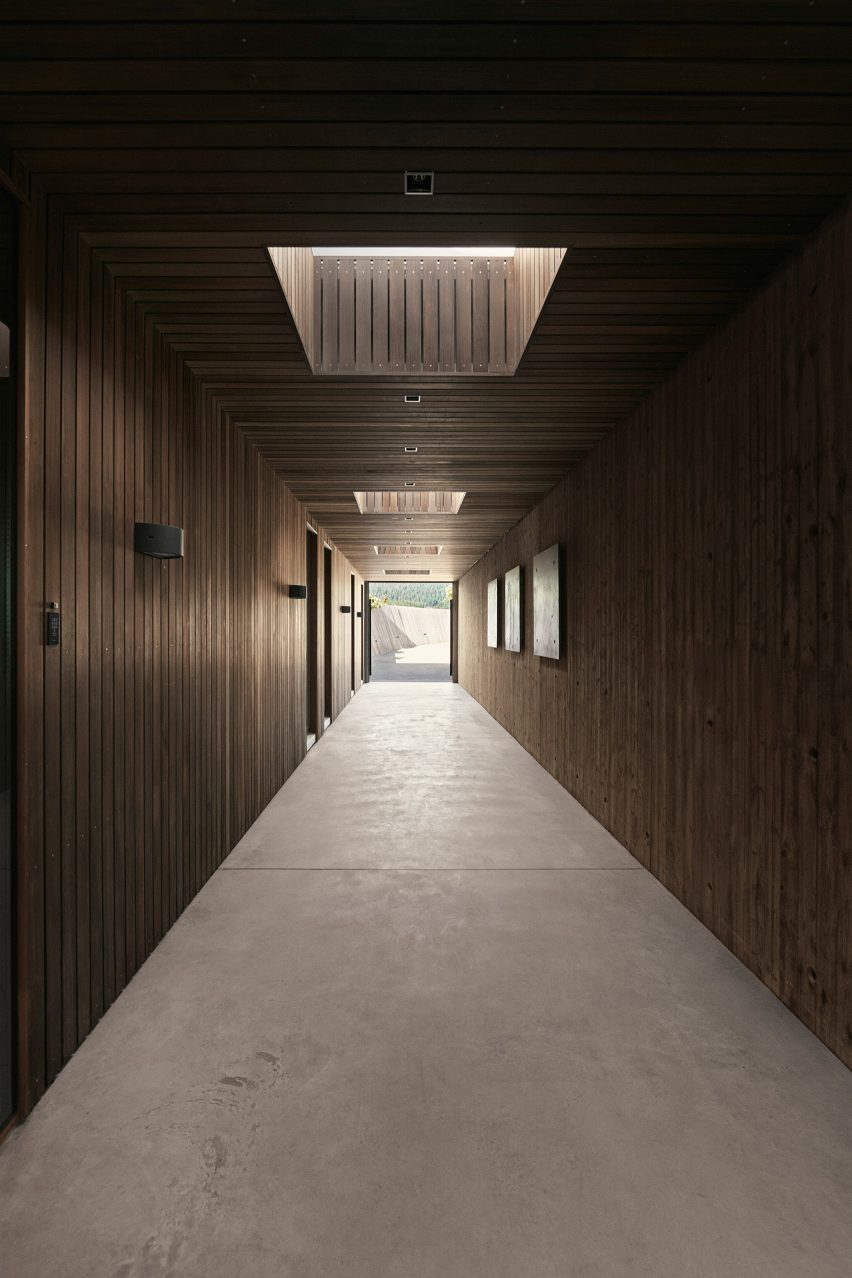 Corridor lined with smoked wood
