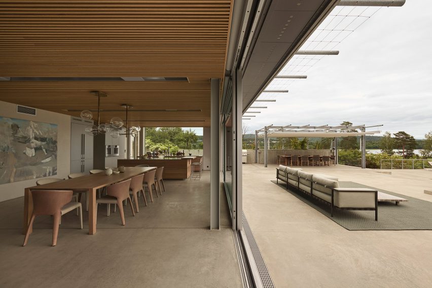 Dining room with sliding glass doors