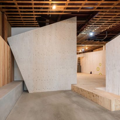 Raised plywood floors and walls in Yoridoko employment centre