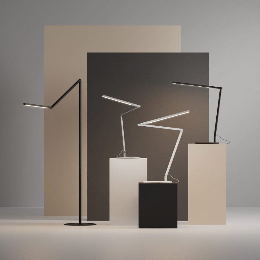 A photograph of the Z-Bar Gen 4 floor lamp and three desk lamps