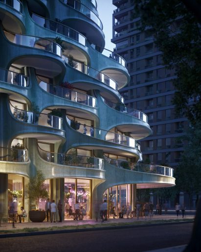Exterior render of 1700 Alberni by Heatherwick Studio