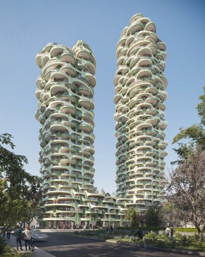 Exterior render of 1700 Alberni by Heatherwick Studio