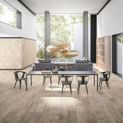 A photograph of the wood-like ceramic tiles by Cortina