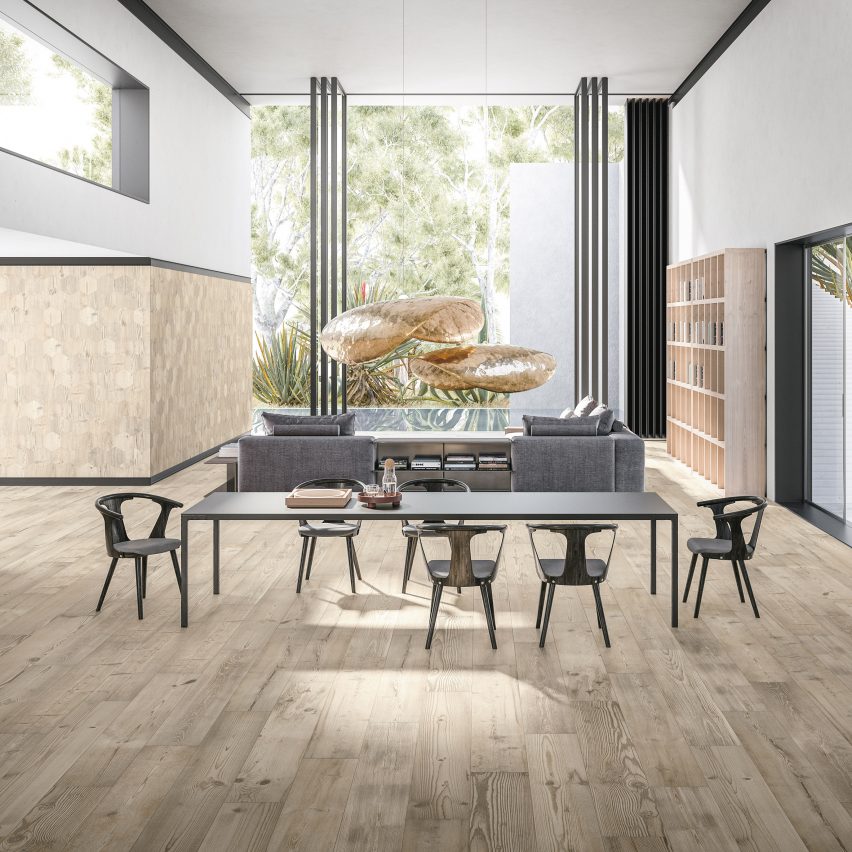 A photograph of the wood-like ceramic tiles by Cortina