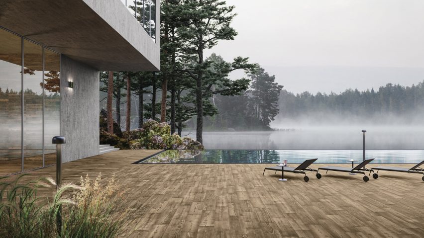 Ceramiche Refin’s Cortina tiles aim to “transfer the charm of mountain chalets to interior environments”