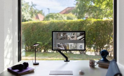 Flo monitor arm by Colebrook Bosson Saunders working from home set up shot