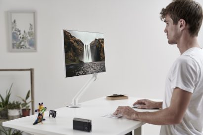 Flo monitor arm by Colebrook Bosson Saunders working from home standing desk shot