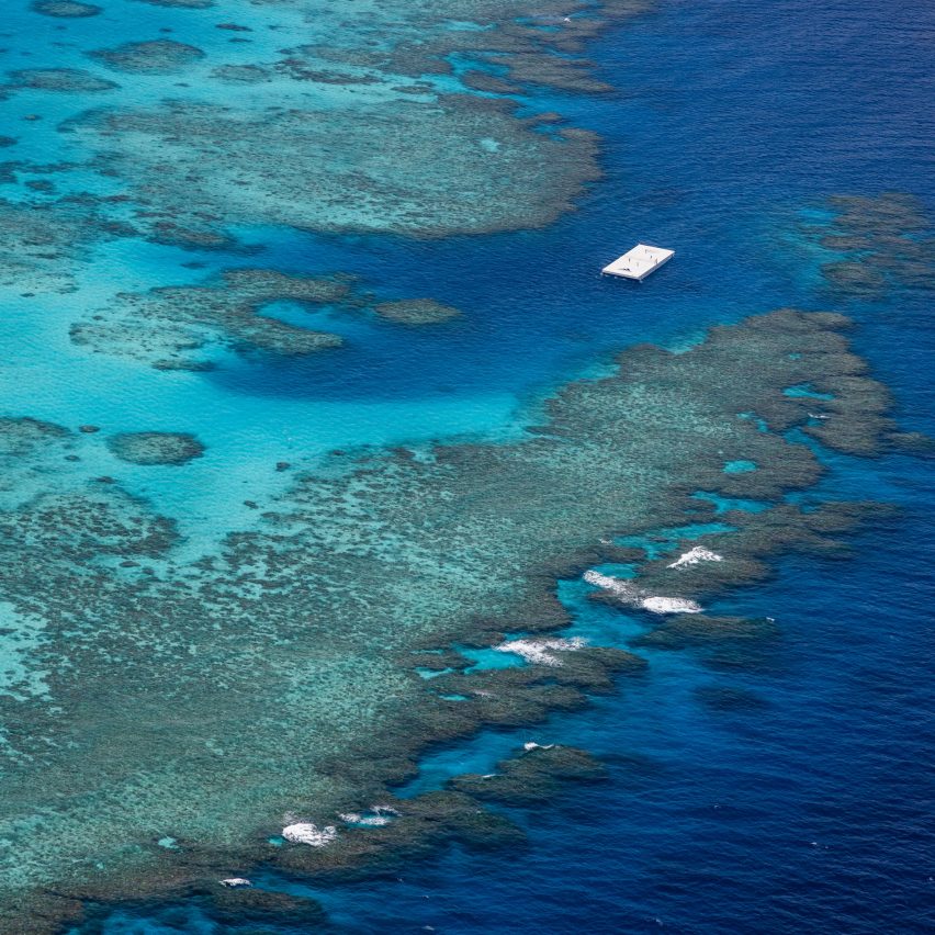 Floating tennis court on Great Barrier Reef