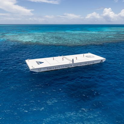 Floating tennis court on Great Barrier Reef