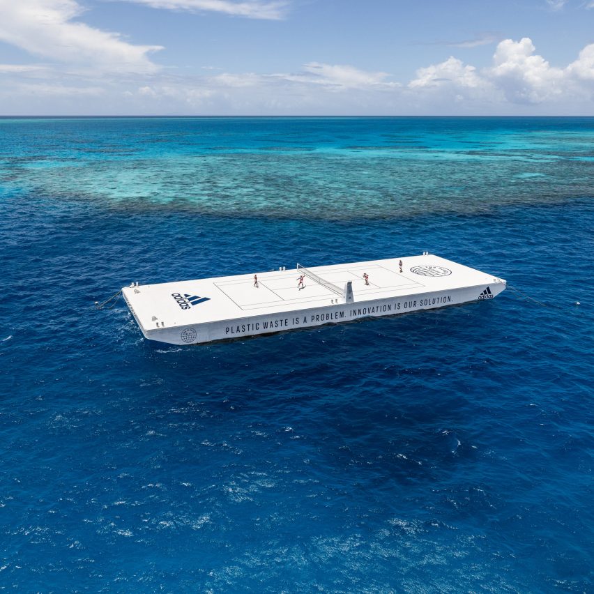 Floating tennis court on Great Barrier Reef