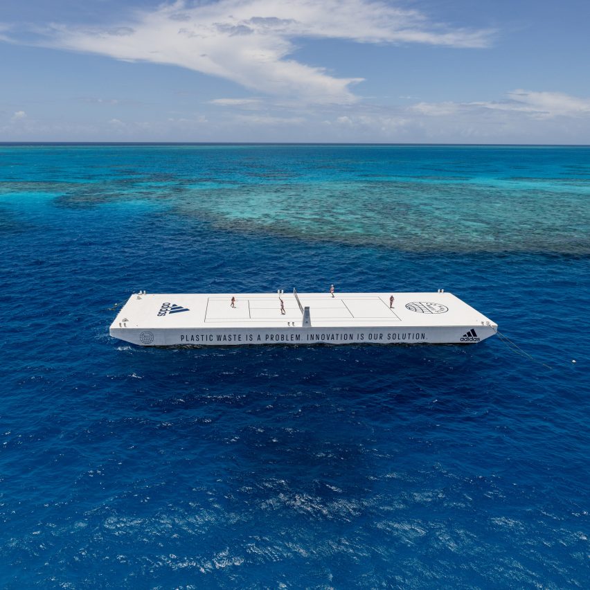 Floating tennis court on Great Barrier Reef
