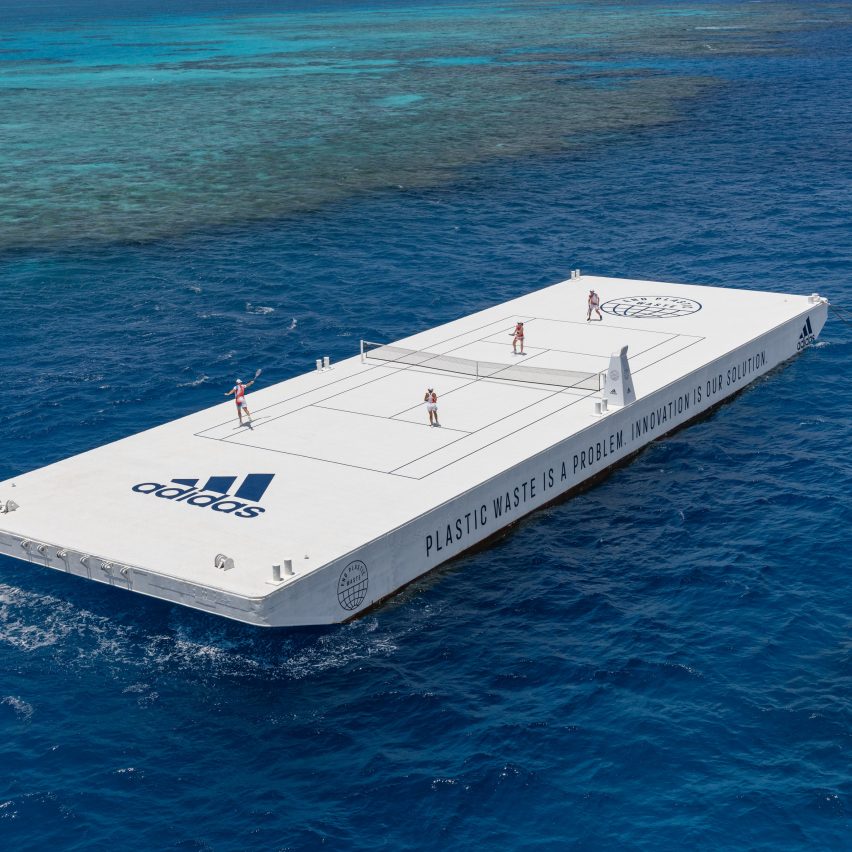 Floating tennis court on Great Barrier Reef