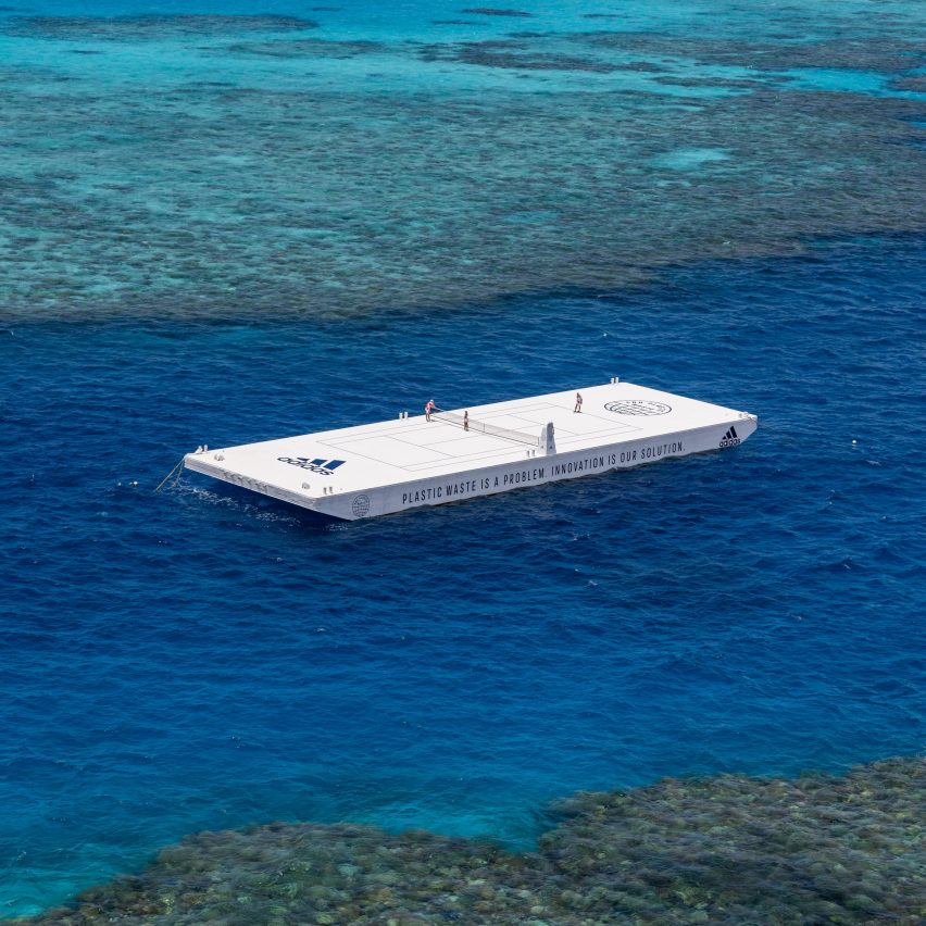Floating tennis court on Great Barrier Reef