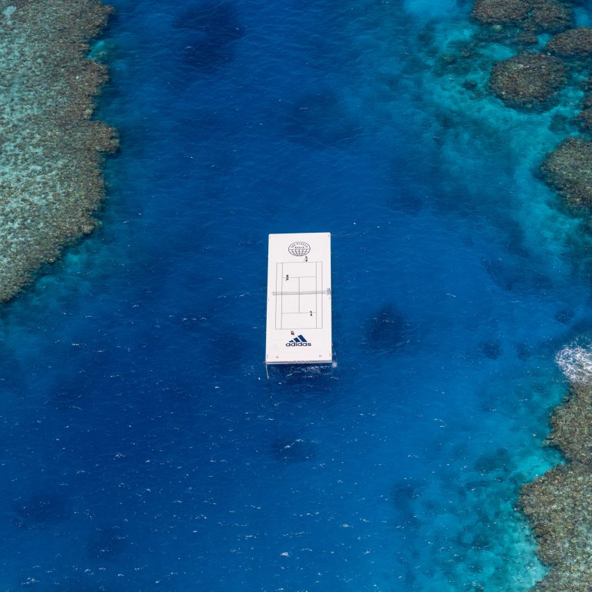 Floating tennis court on Great Barrier Reef