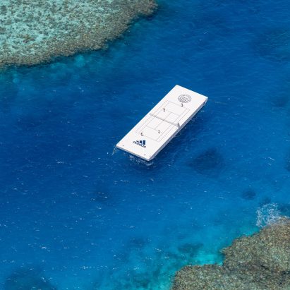 Floating tennis court on Great Barrier Reef
