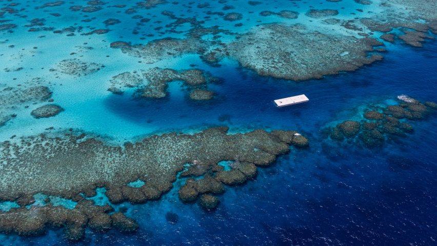 Floating tennis court on Great Barrier Reef