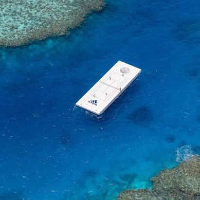 Floating tennis court on Great Barrier Reef