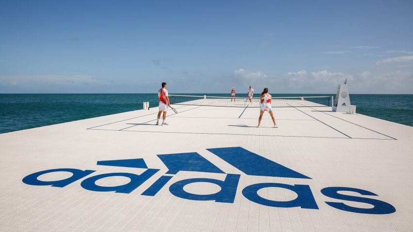 Floating tennis court on Great Barrier Reef