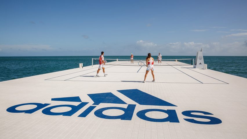 Floating tennis court on Great Barrier Reef