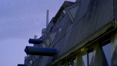 Concrete exterior of Mäusebunker in Berlin