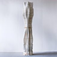 3D-printed mycelium Tree Column by Blast Studio with curvy silhouette