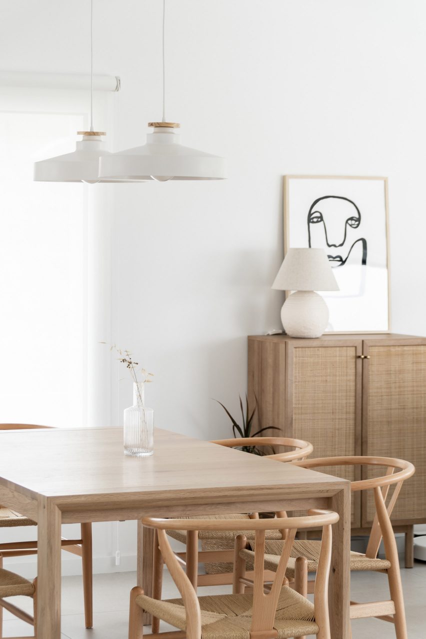 White-walled dining room