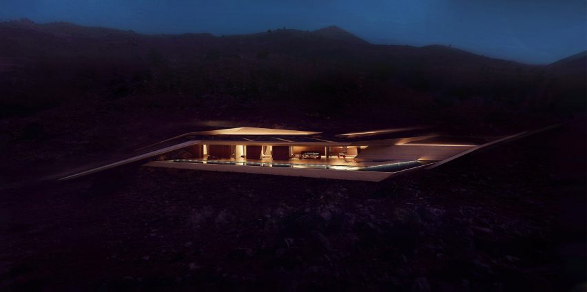 Night render of Casa Katana by KRAK Architects