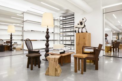 Furniture was organised in clusters throughout the Celine store