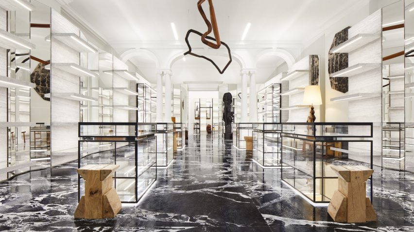 Marble floors cover the Celine store