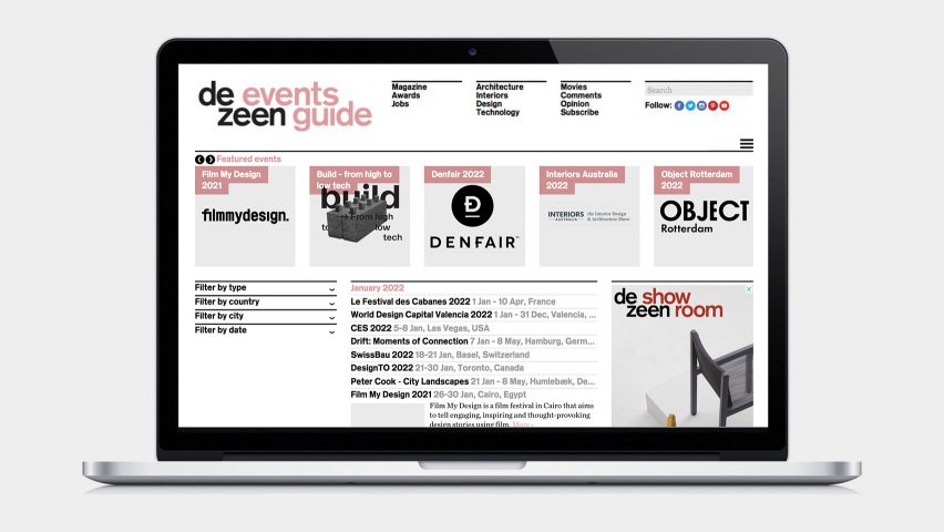 Dezeen Events Guide on laptop screen