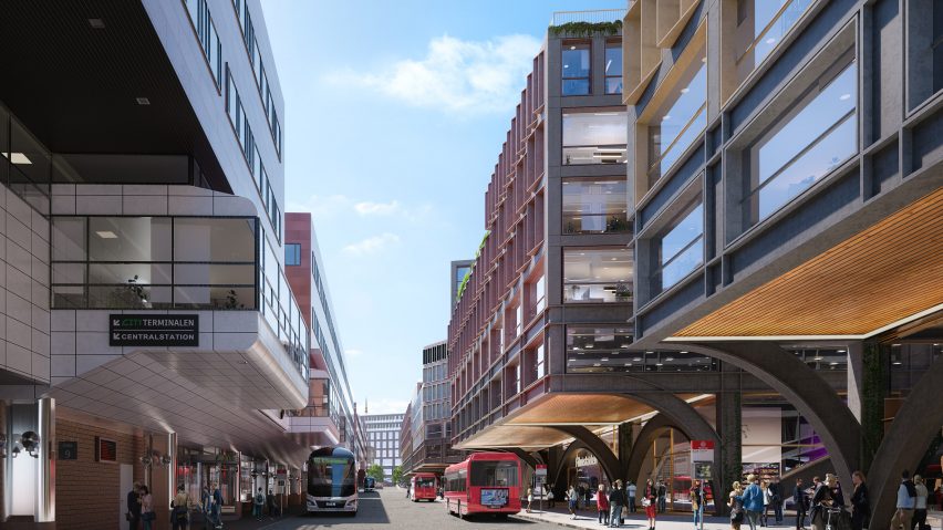 Buses in Stockholm Central Station redevelopment by Foster + Partners and Marge Arkitekter