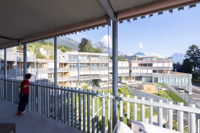 Weggishof is a modular mixed-use building that was designed by HHF Architects