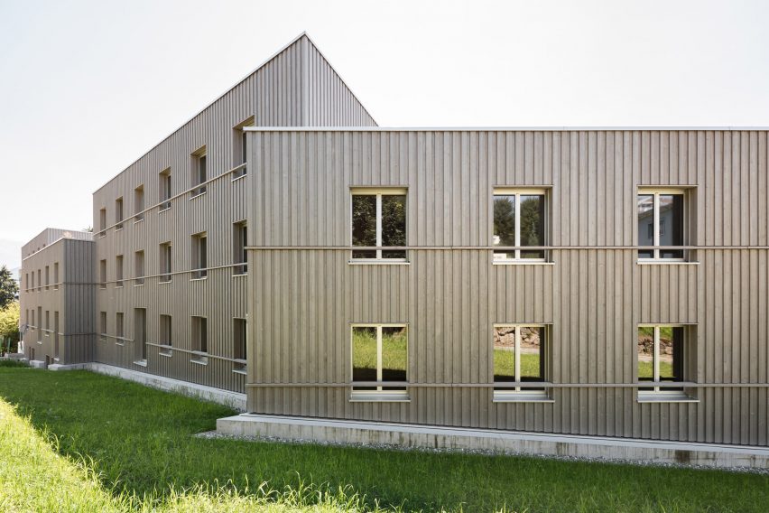 Weggishof is a modular mixed-use building that was designed by HHF Architects