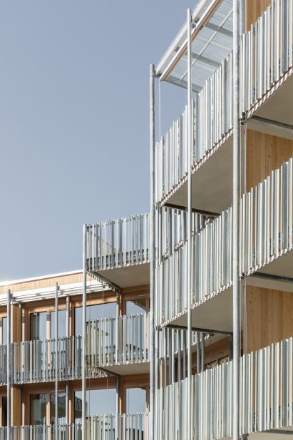 Steel strips line the balconies of Weggishof