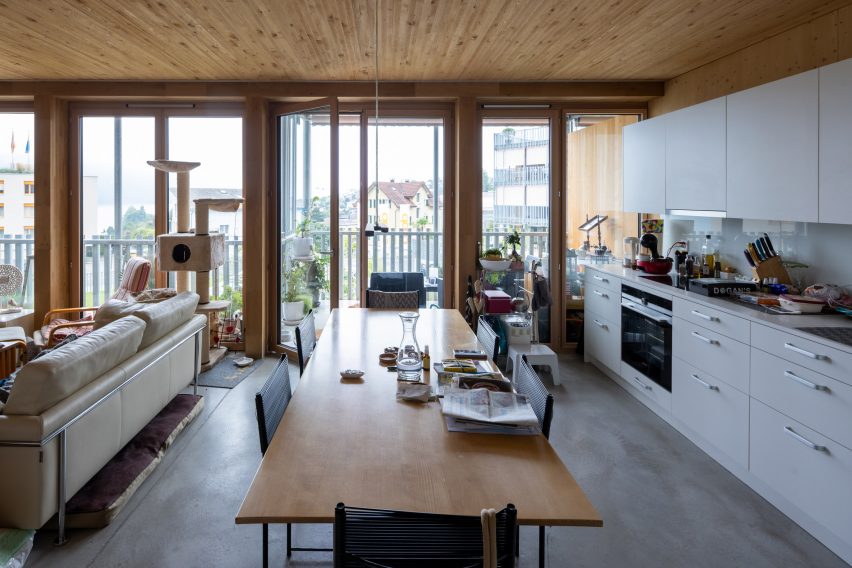 Weggishof is a modular mixed-use building that was designed by HHF Architects