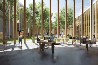 Render of the interior of Hida Takayama University