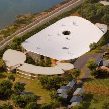 Aerial render of Hida Takayama University